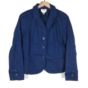 TALBOTS Blazer Jacket Solid Color Navy Button Stretch Minimalist Petite Size 14P